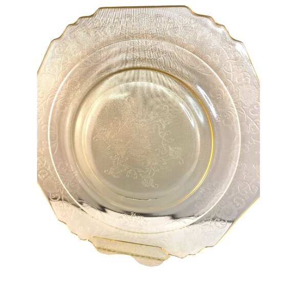 Vintage Hazel-Atlas Florentine Yellow Depression Glass Plates Set Of 2 Floral De - Picture 6 of 8